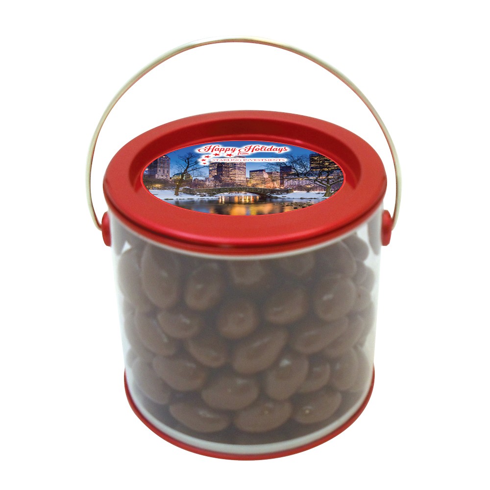 Chocolate Covered Almonds - Mini Pail Logo Branded Chocolate Covered Almonds - Mini Pail Logo Branded