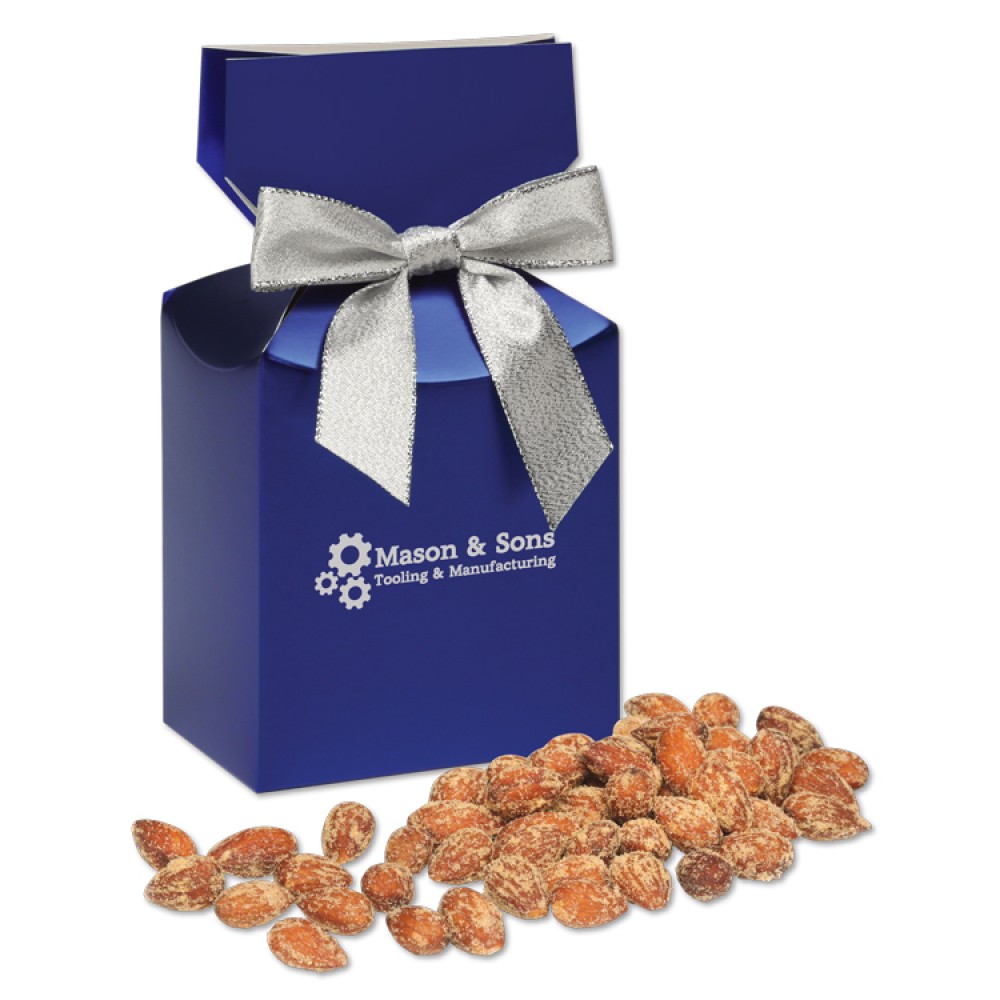 Custom Imprinted BBQ Smoked Almonds in Metallic Blue Gift Box Custom Imprinted BBQ Smoked Almonds in Metallic Blue Gift Box