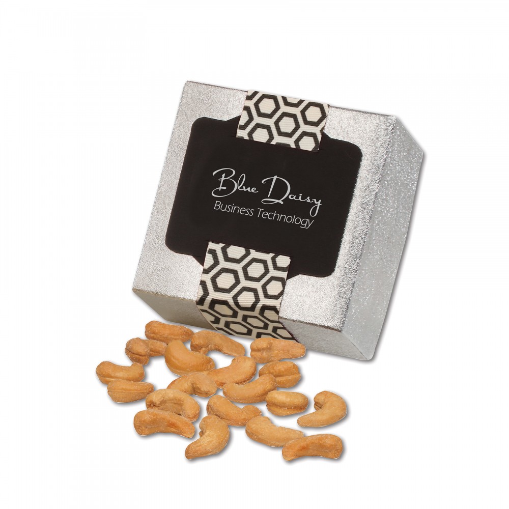Promotional Extra Fancy Jumbo Cashews in Silver Gift Box Promotional Extra Fancy Jumbo Cashews in Silver Gift Box