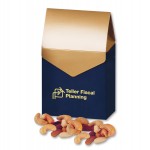 Logo Branded Deluxe Mixed Nuts in Navy & Gold Gable Top Gift Box