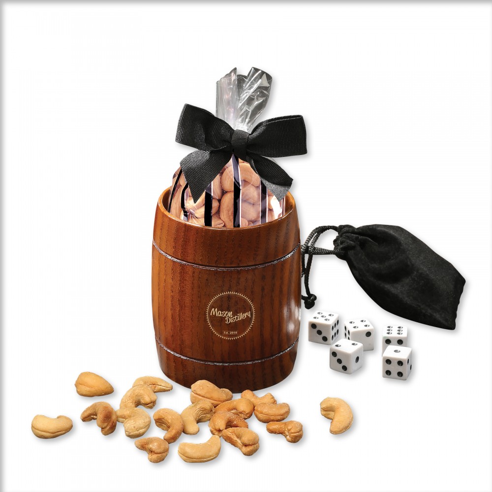 Classic Wooden Barrel Cup with Extra Fancy Jumbo Cashews Logo Branded Classic Wooden Barrel Cup with Extra Fancy Jumbo Cashews Logo Branded