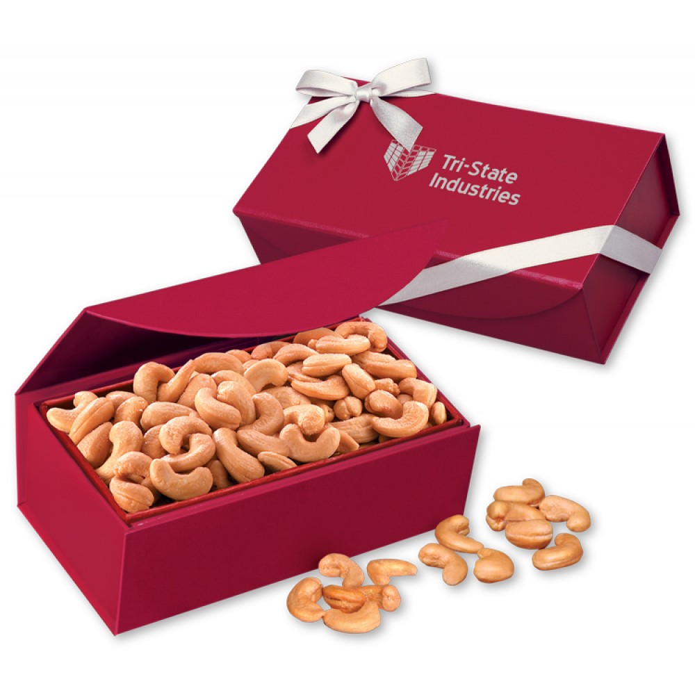 Extra Fancy Jumbo Cashews in Red Magnetic Closure Gift Box Logo Branded Extra Fancy Jumbo Cashews in Red Magnetic Closure Gift Box Logo Branded