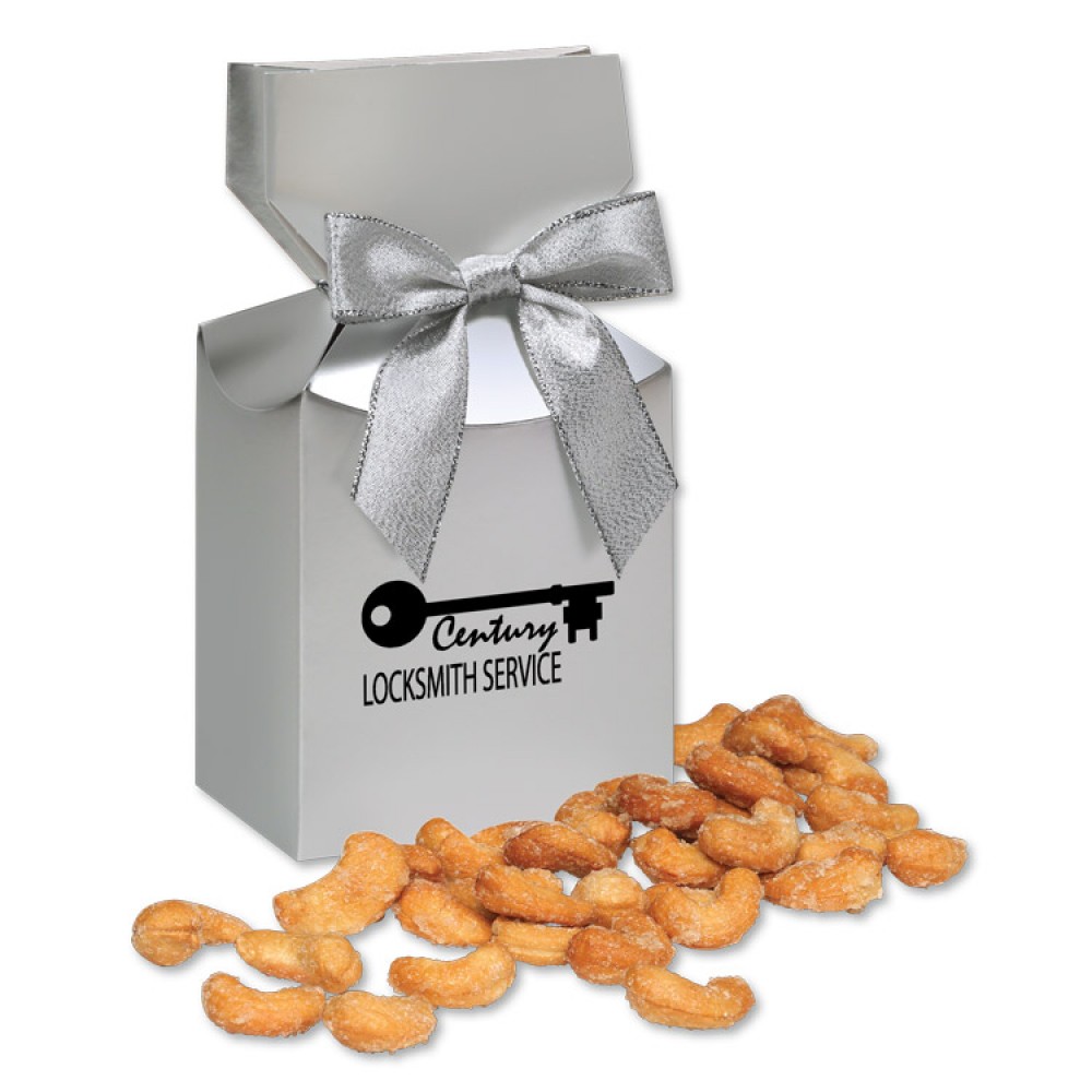 Honey Roasted Cashews in Silver Gift Box Logo Branded Honey Roasted Cashews in Silver Gift Box Logo Branded
