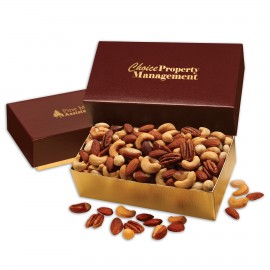 Deluxe Mixed Nuts in Burgundy & Gold Gift Box Logo Branded