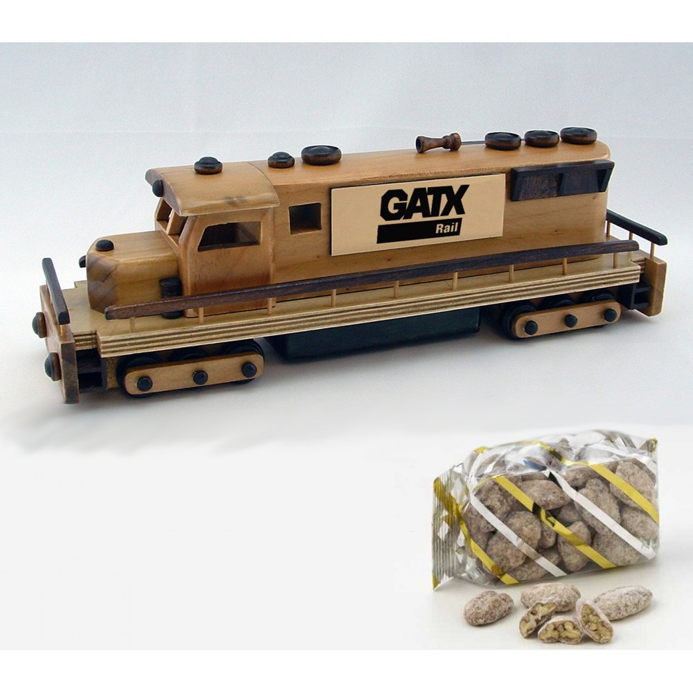 Praline Pecans in Modern Train Engine Custom Imprinted Praline Pecans in Modern Train Engine Custom Imprinted