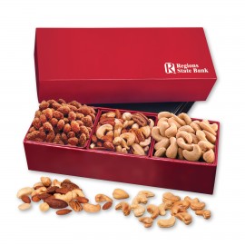 Custom Imprinted Red Trio of Treats Box w/Jumbo Cashews