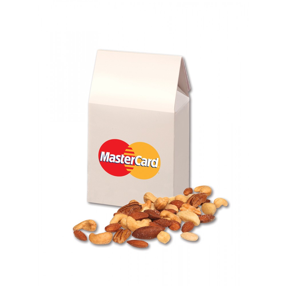 Promotional Deluxe Mixed Nuts in Gable Top Gift Box with Full Color Imprint Promotional Deluxe Mixed Nuts in Gable Top Gift Box with Full Color Imprint
