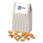 Logo Branded Silver & Gold Geometric Gable Top Gift Box w/Fancy Cashews
