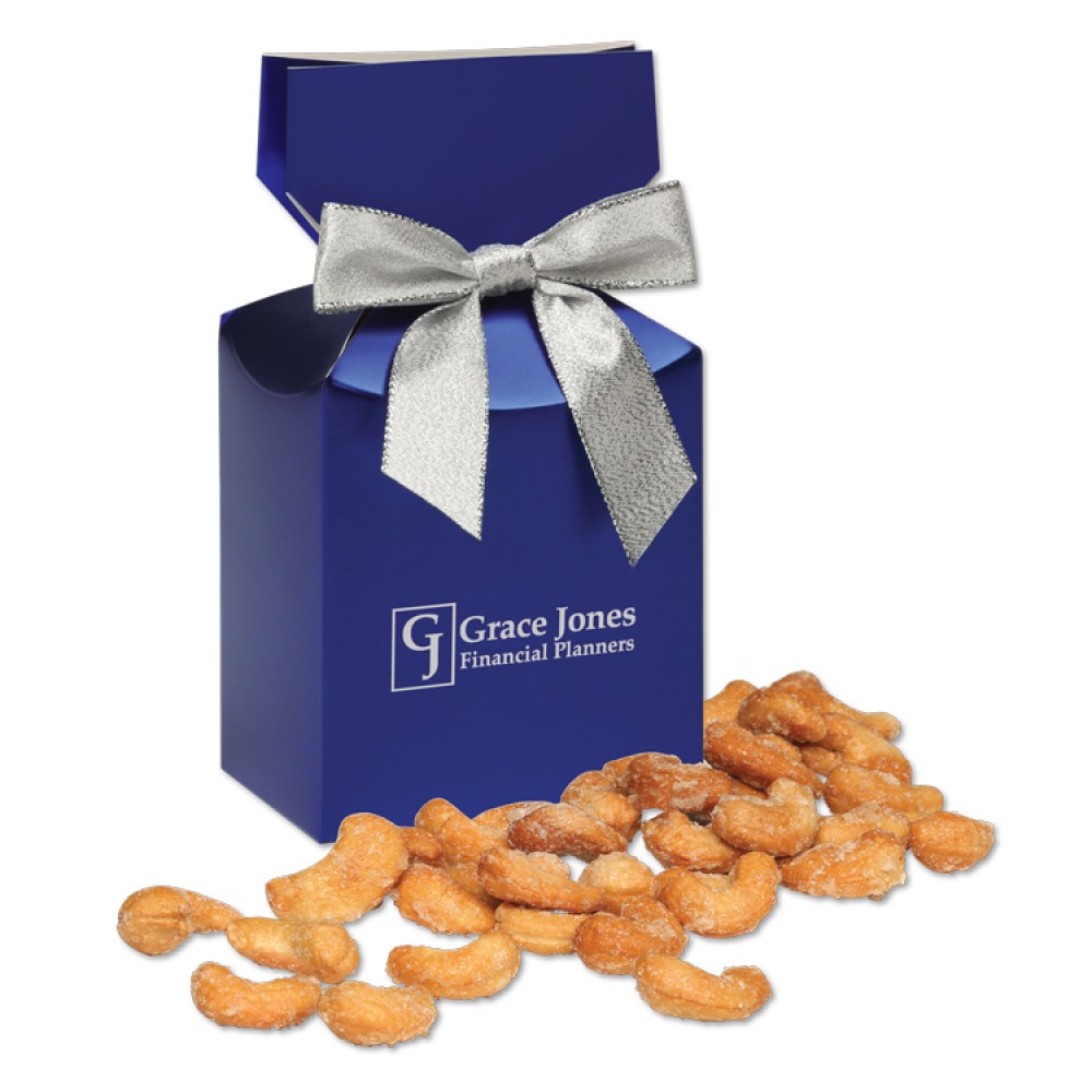 Custom Printed Honey Roasted Cashews in Metallic Blue Gift Box Custom Printed Honey Roasted Cashews in Metallic Blue Gift Box