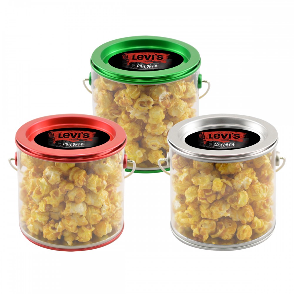 Tin Pail with Caramel Popcorn Logo Branded