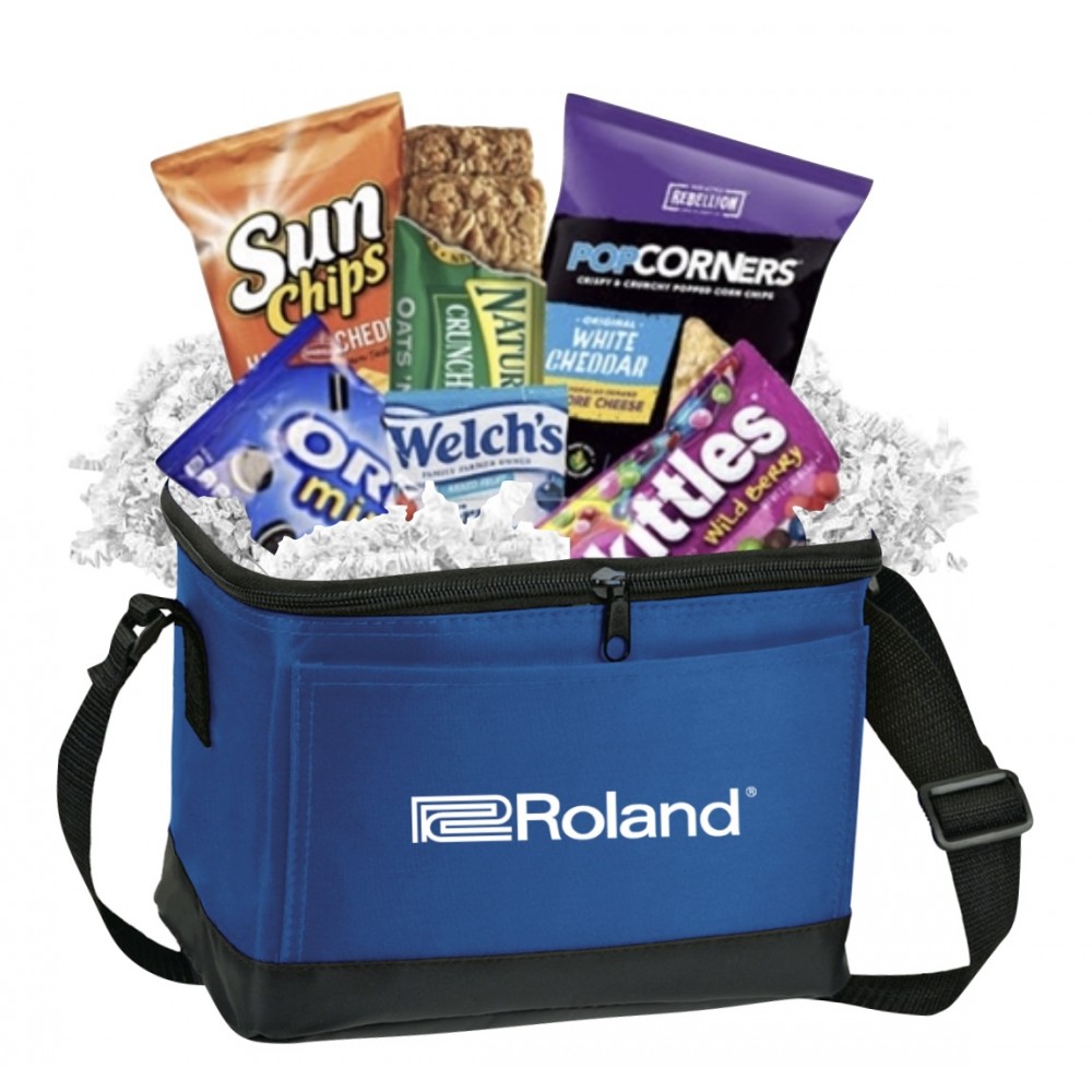 Promotional Blue Can Cooler with Snacks