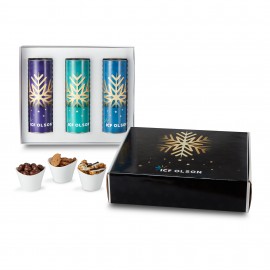 3 Way 8" Snack Tube Mailer Box (White & Dark Chocolate Swirl Popcorn, Mini Chocolate Chip Cookies) with Logo