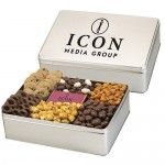 Promotional 6 Way Deluxe Gift Tin with Chocolate Bar - Delectable Snack Selection