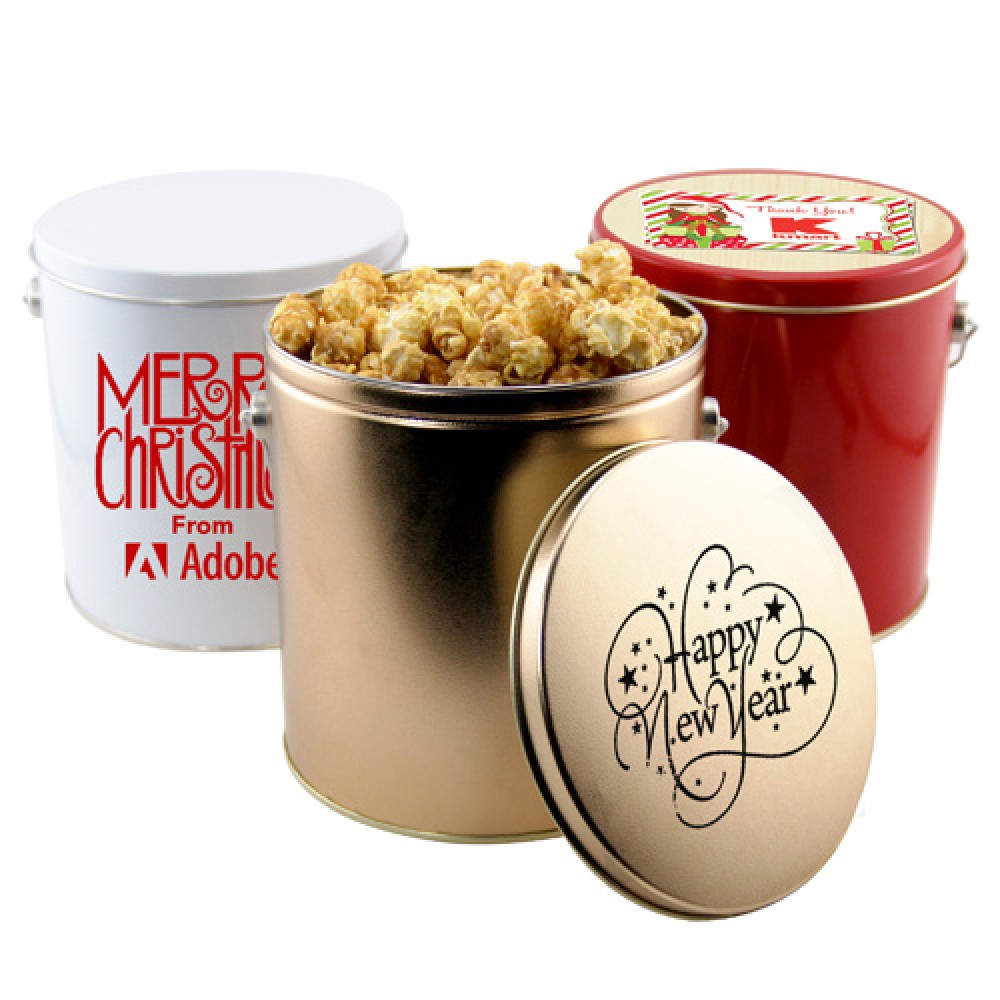 Custom Printed 1 Gallon Gift Tin w/Caramel Popcorn