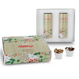Logo Branded 2 Way 8" Snack Tube Mailer Box - White & Dark Chocolate Swirl Popcorn & Fruit & Nut Medley