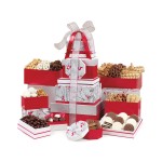 Best of the Season Gourmet Sweets & Treats Tower - Red-Silver Pattern Custom Printed