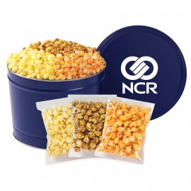 3 Way Popcorn Tins - (2 Gallon) - Individually Bagged with Logo