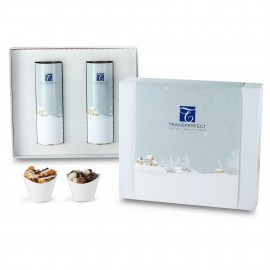 Personalized 2 Way 8" Snack Tube Gift Box - White & Dark Chocolate Swirl Popcorn & Chocolate Fruit & Nut Medley