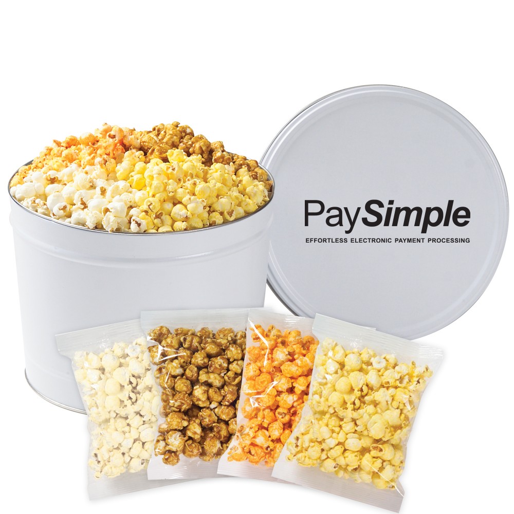 Custom 4 Way Popcorn Tins - (2 Gallon) - Individually Bagged Custom 4 Way Popcorn Tins - (2 Gallon) - Individually Bagged