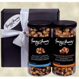 Funky Chunky Salty Sweet Duo: Sea Salt Caramel Popcorn & Peanut Butter Cup Logo Branded