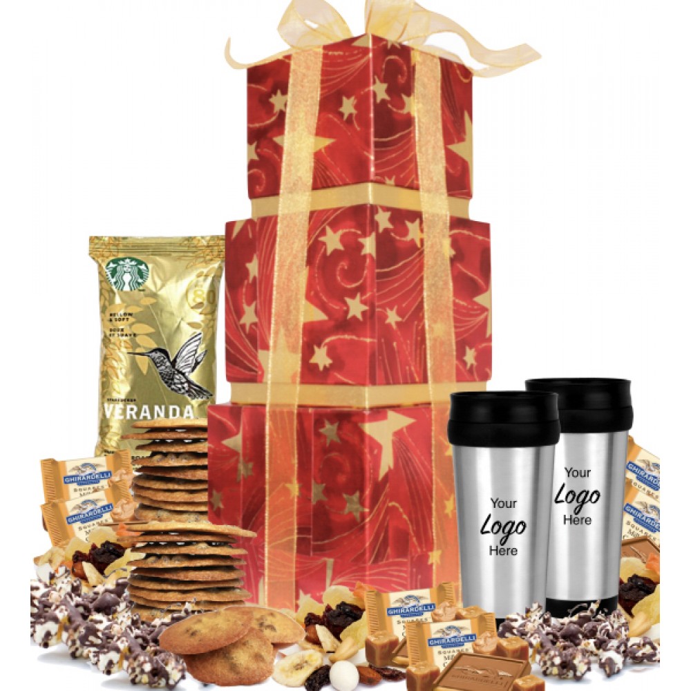Custom Imprinted Holiday Gift Basket of Snacks Custom Imprinted Holiday Gift Basket of Snacks