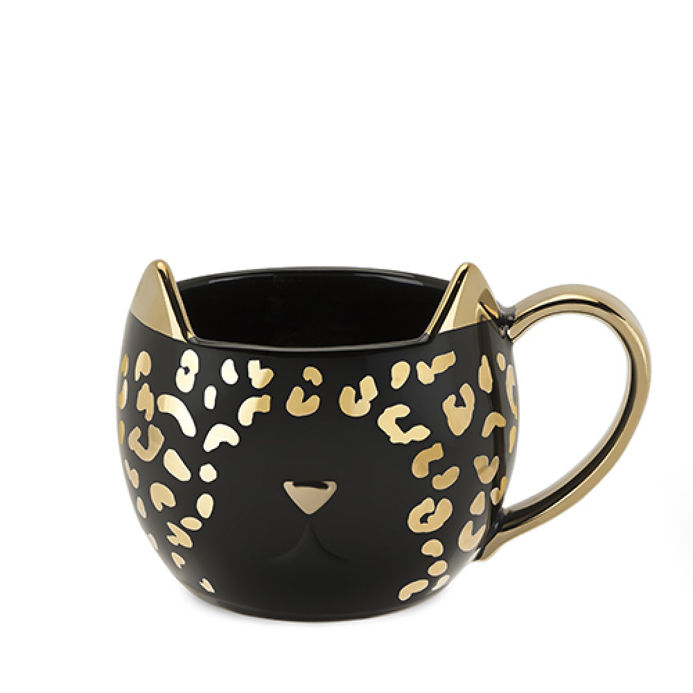 Chloe Black Leopard Cat Mug by Pinky Up Custom Printed Chloe Black Leopard Cat Mug by Pinky Up Custom Printed