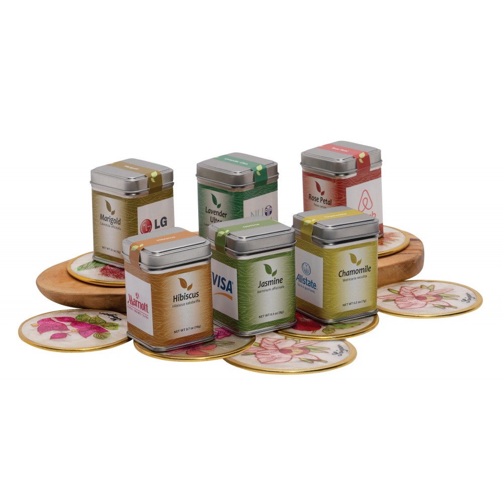 Rose Petal Loose Leaf Floral Tea w/Tin Can with Logo Rose Petal Loose Leaf Floral Tea w/Tin Can with Logo