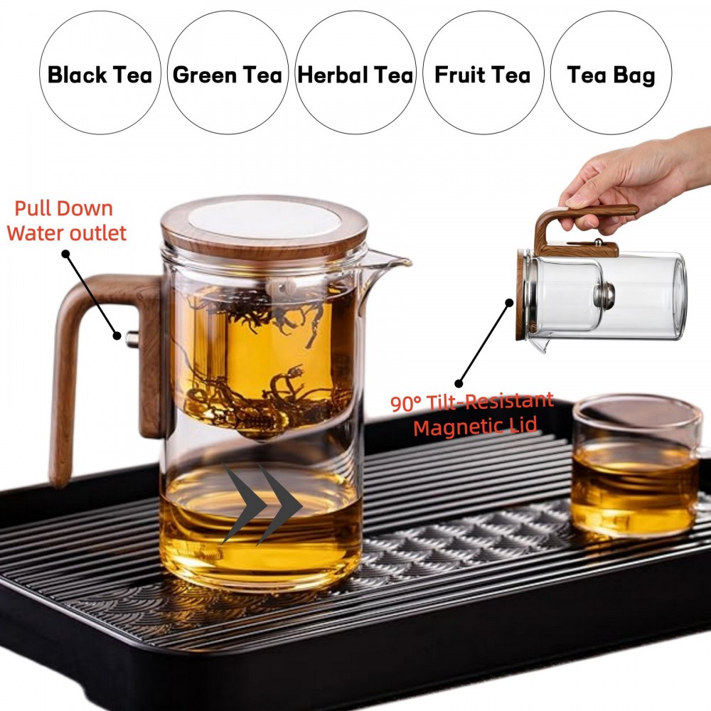Custom 20oz Magnetic Water-Dispensing Glass Tea Infuser Teapot