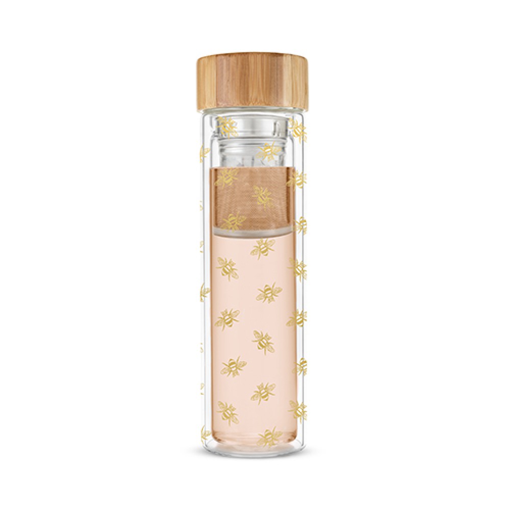 Blair Bee Glass Travel Infuser Mug by Pinky Up with Logo