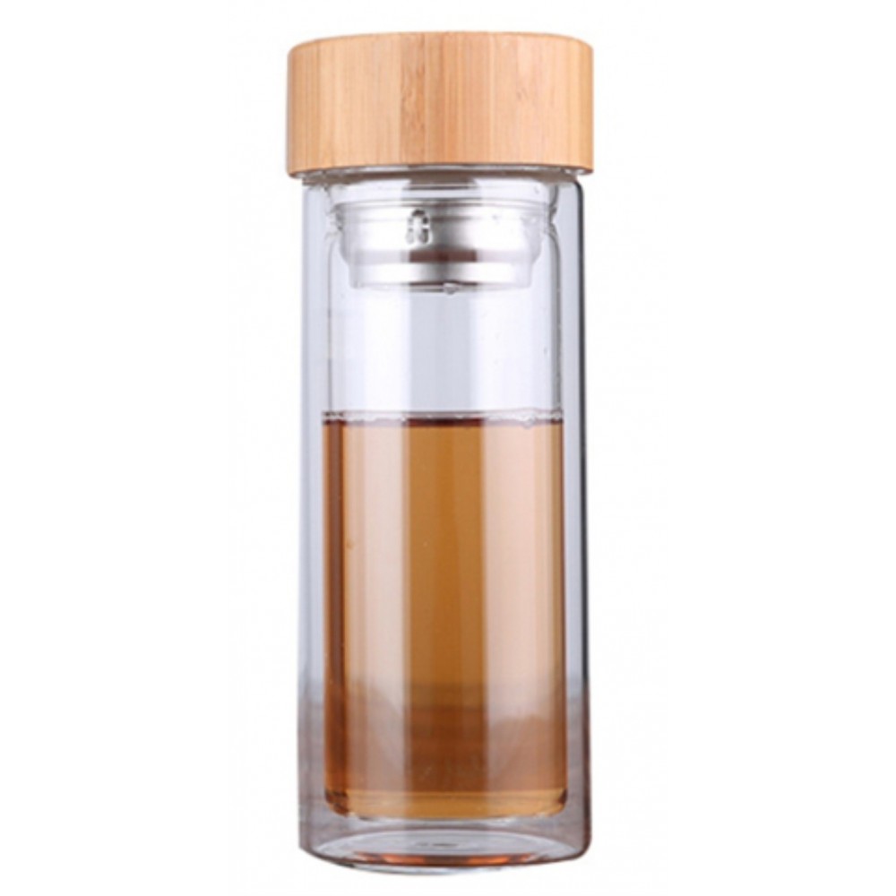 Custom Imprinted Glass Tea Bottle with Bamboo Lid 12 oz