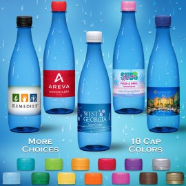 Custom Imprinted 16.9 oz. Spring Water Full Color Label, Blue Glastic Bottle w/Flat Cap