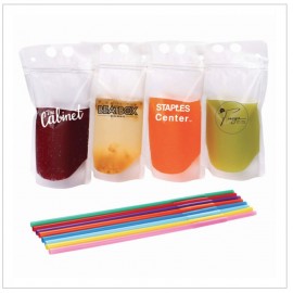Custom Printed Drink Pouch with Plastic Straw (Ind. Thin Wrapped)  Custom Printed Drink Pouch with Plastic Straw (Ind. Thin Wrapped)