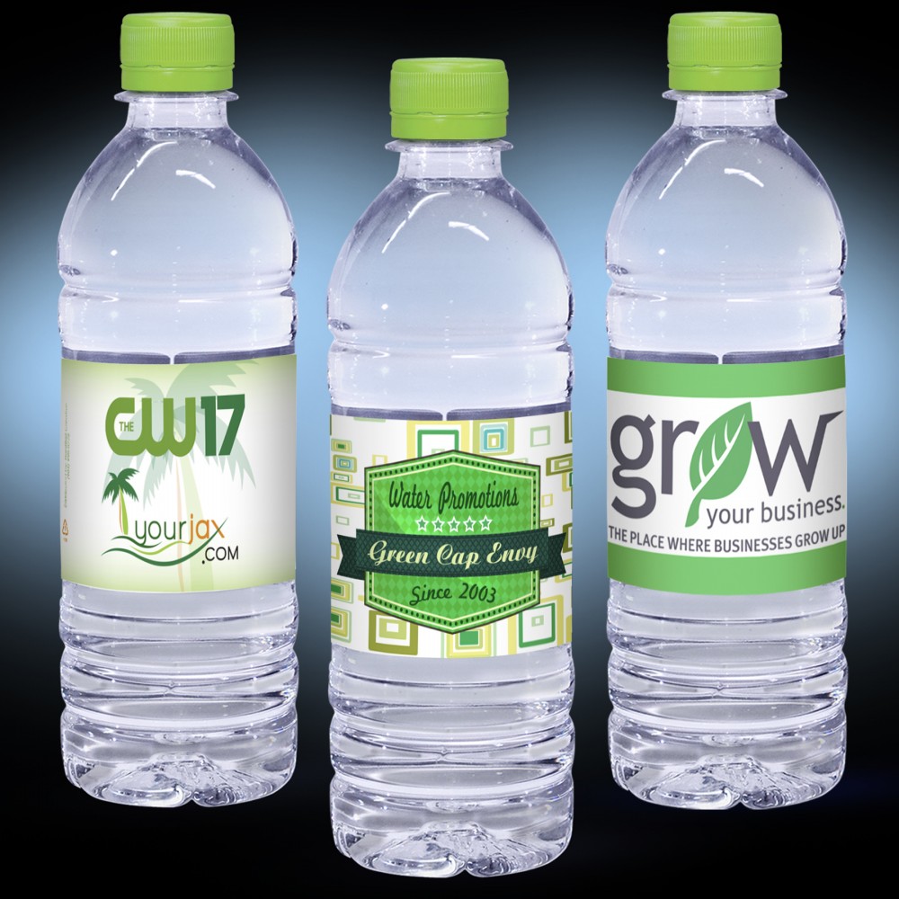 Custom Printed 16.9 oz. Custom Label Spring Water w/ Lime Green Flat Cap - Clear Bottle Custom Printed 16.9 oz. Custom Label Spring Water w/ Lime Green Flat Cap - Clear Bottle