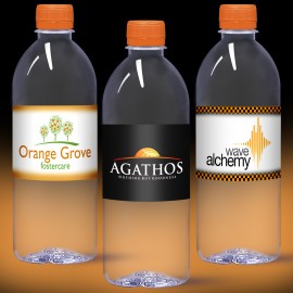 16.9 oz. Custom Labeled Water in Clear Bullet Bottle w/Orange Cap Custom Printed