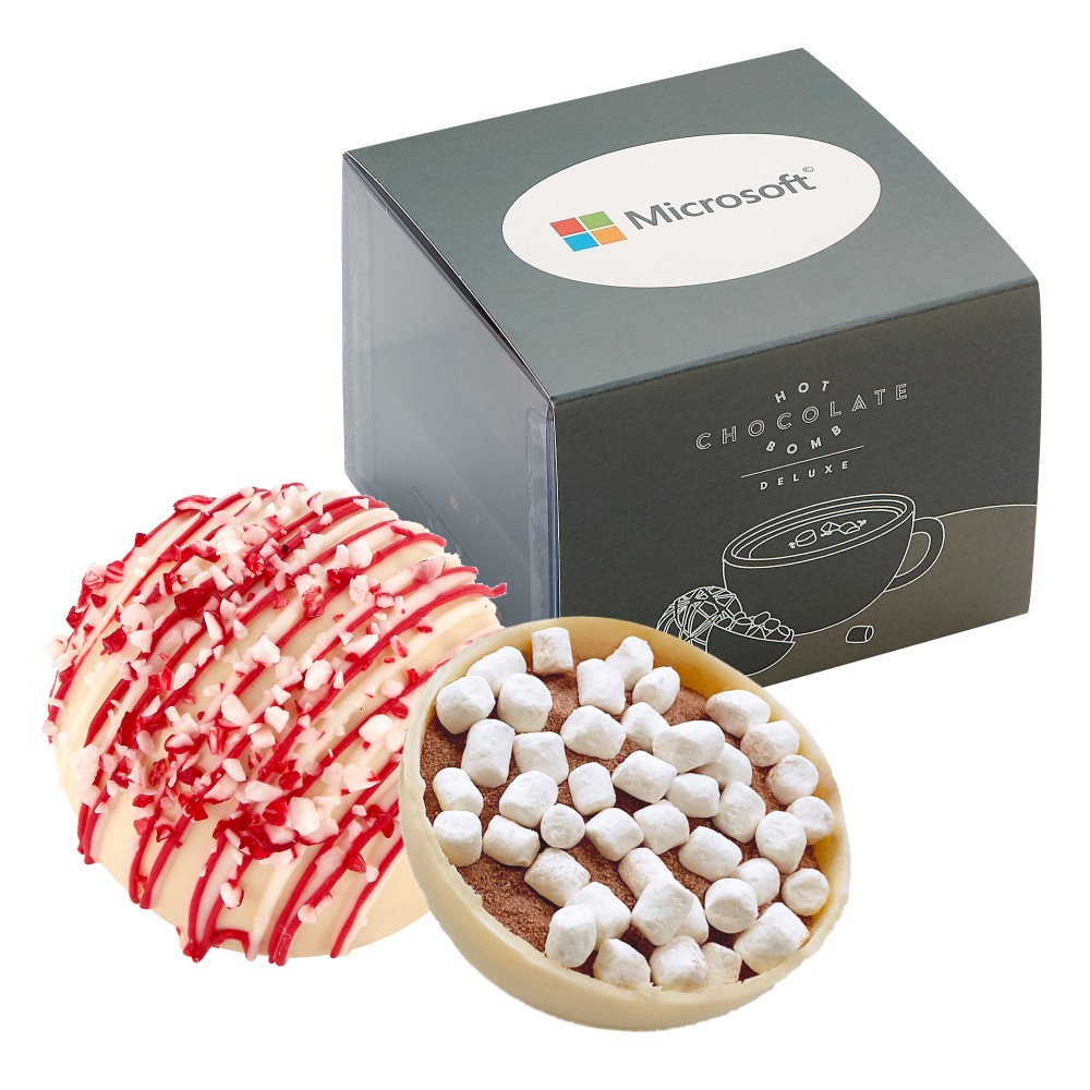 Hot Chocolate Bomb Gift Box w/ Sleeve - Deluxe Flavor - White Chocolate Peppermint Custom Printed