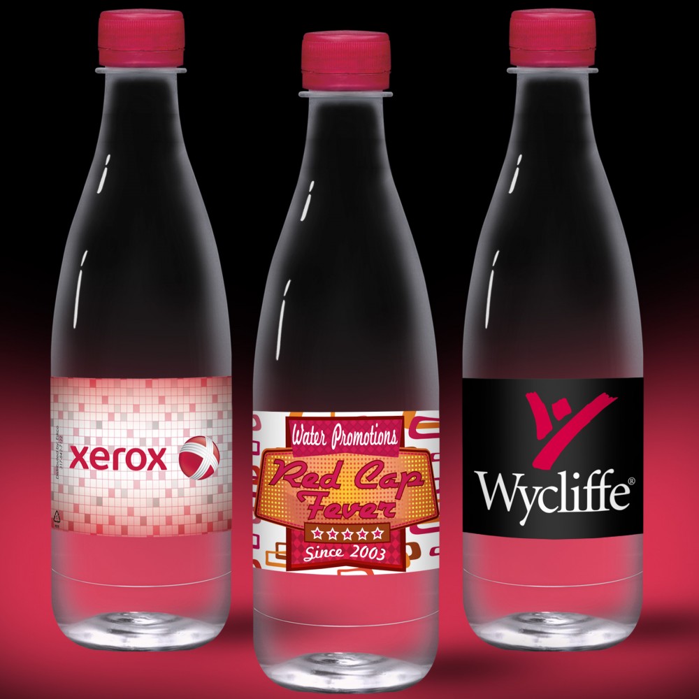 Promotional 16.9 oz. Spring Water Full Color Label, Clear Glastic Bottle w/Ruby Red Cap Promotional 16.9 oz. Spring Water Full Color Label, Clear Glastic Bottle w/Ruby Red Cap