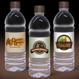 16.9 oz. Custom Label Spring Water w/ Chocolate Brown Flat Cap - Clear Bottle Custom Imprinted