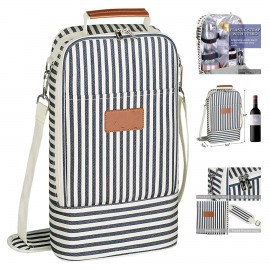 Blue Stripe Wine Tote Carrier Bag Custom Imprinted