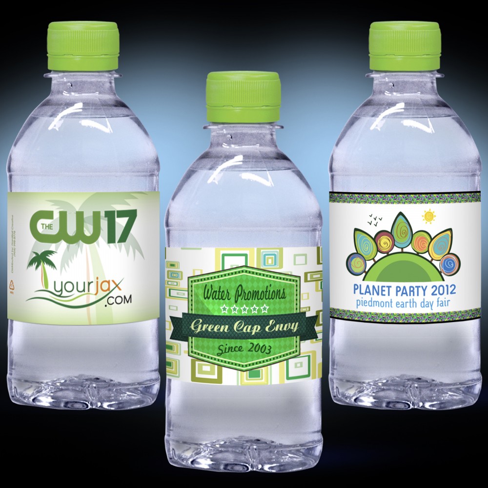 Promotional 12 oz. Custom Label Spring Water w/Lime Green Flat Cap - Clear Bottle Promotional 12 oz. Custom Label Spring Water w/Lime Green Flat Cap - Clear Bottle