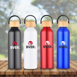 Riviera Aluminum Bottle with Bamboo Lid Custom Imprinted