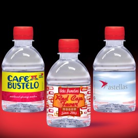 Custom Imprinted 8oz. Custom Label Water w/Red Flat Cap - Clear Bottle