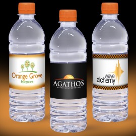 16.9oz. Custom Label Water w/Orange Flat Cap - Clear Bottle Logo Branded