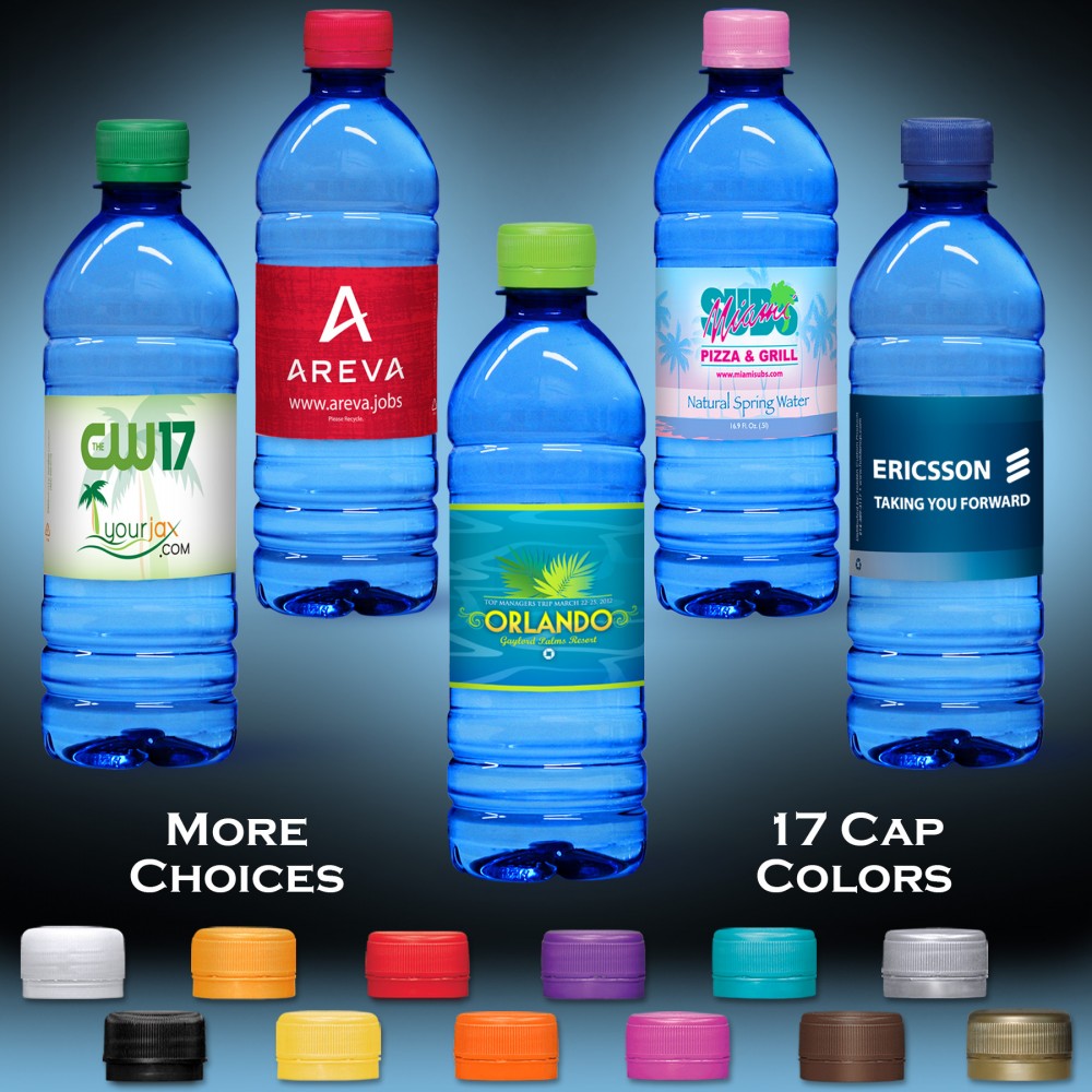 16.9 oz. Custom Label Water w/Flat Cap - Blue Tinted Bottle Custom Imprinted