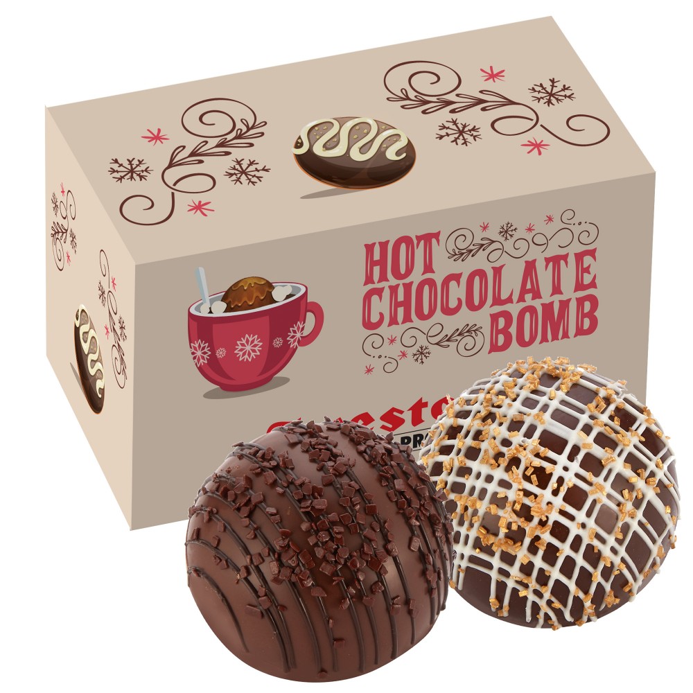 Hot Chocolate Bomb Gift Set - 2 Pack - Milk & Dark Delight & Dark Chocolate Crystal Logo Branded