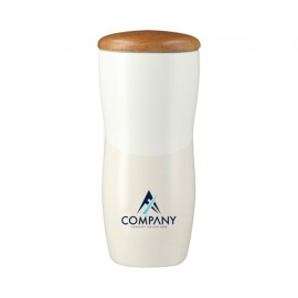 12 Oz Tumbler Ceramic With Wood Lid with Logo