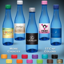12 oz. Custom Labeled Water in Blue "Glastic" Bottle w/Flat Cap Logo Branded