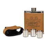 7 oz. Leather Flask with Lid & 3 Shot Glasses Custom Printed