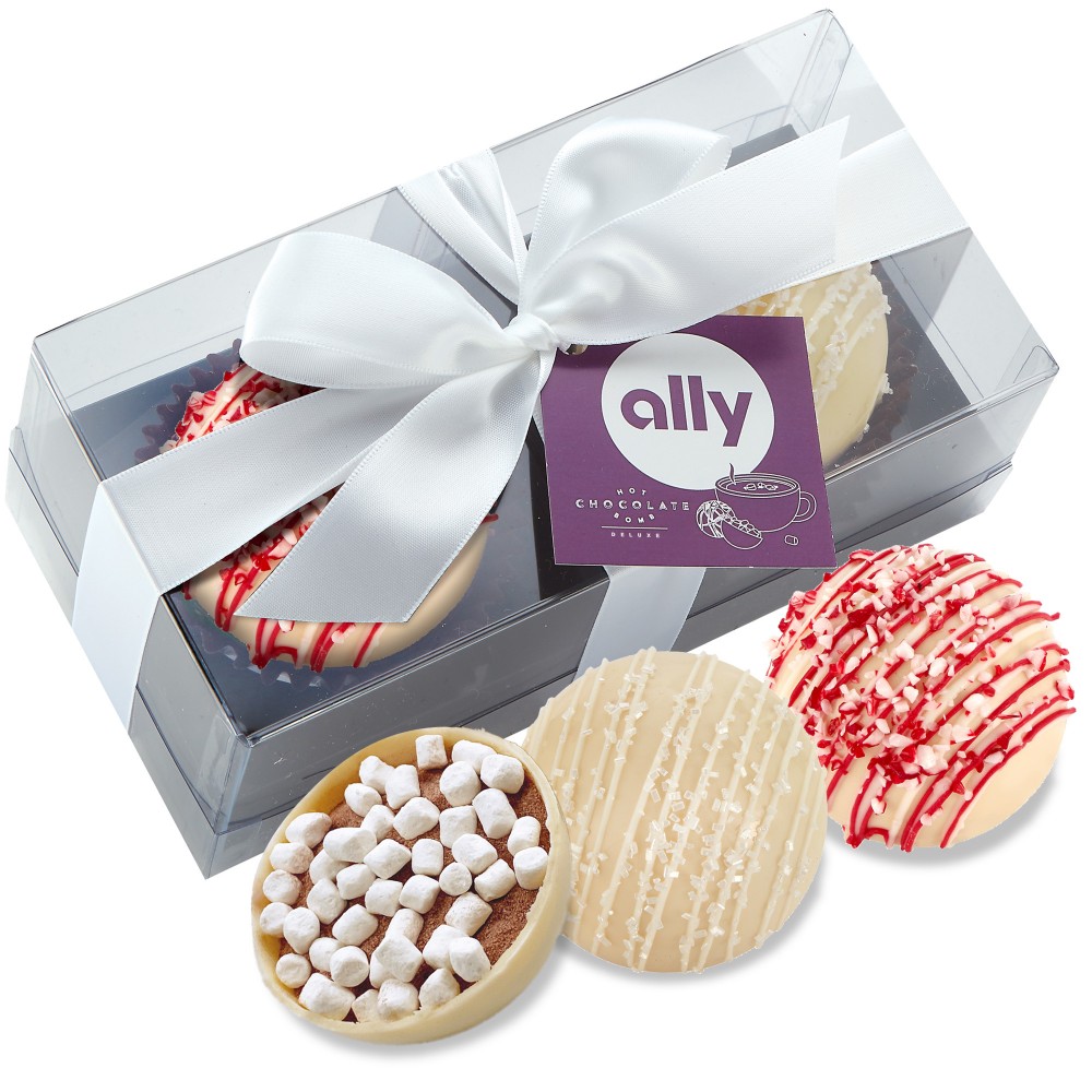 Logo Branded Hot Chocolate Bomb Gift Box - Deluxe Flavor - 2 Pack - White Choc Crystal, White Choc Peppermint