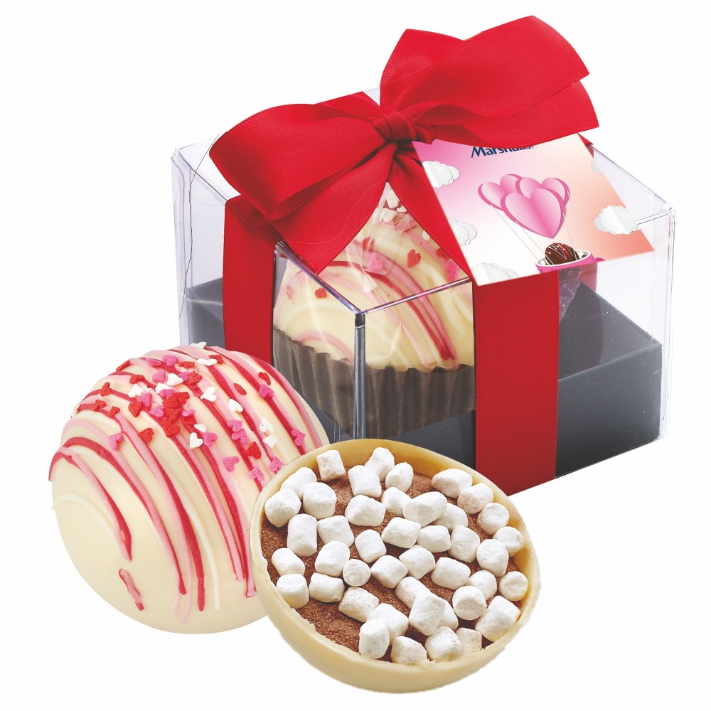 Logo Branded Hot Chocolate Bomb Gift Box w/ Hang Tag -Deluxe Flavor - Classic White