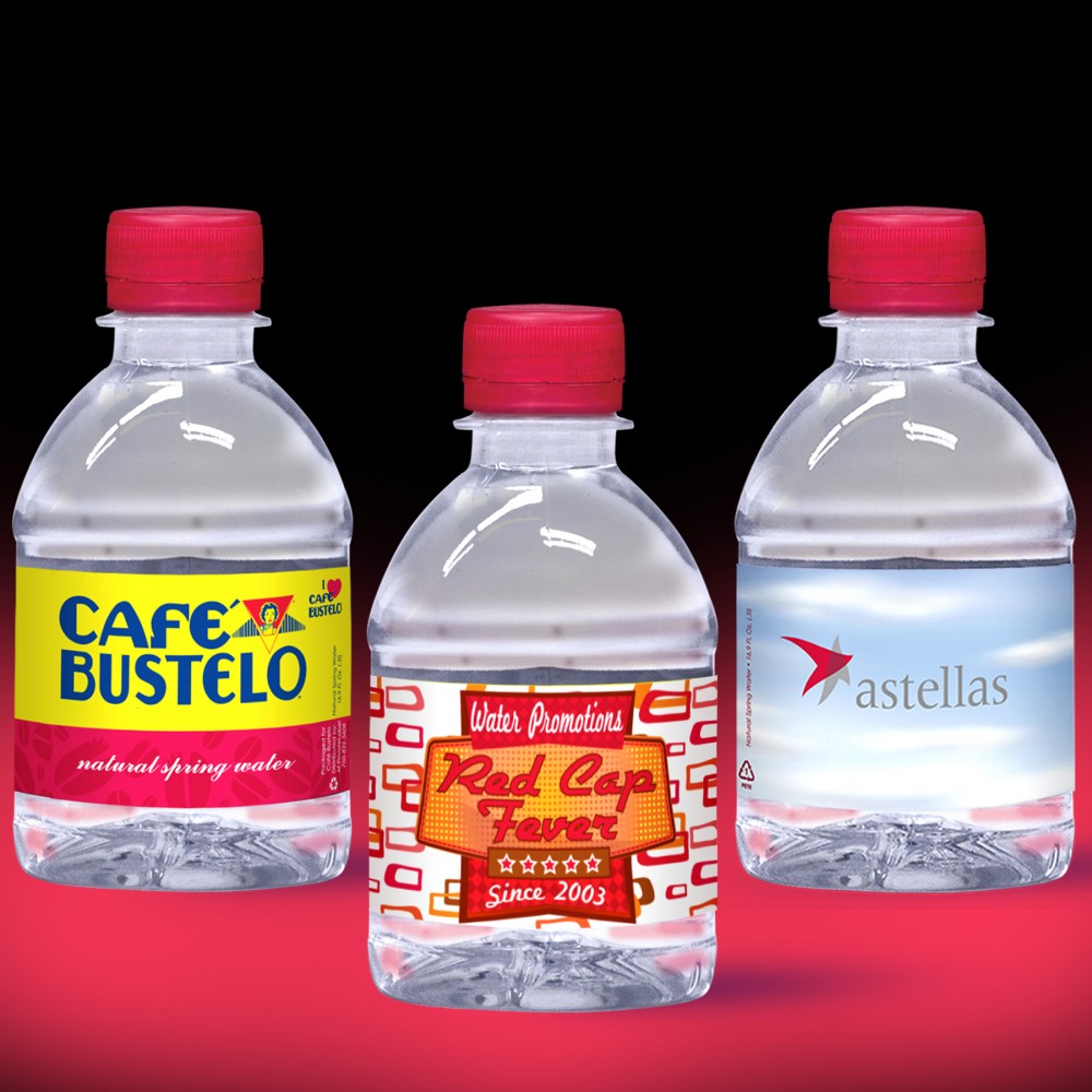 8 oz. Custom Label Spring Water w/ Ruby Red Flat Cap - Clear Bottle Custom Imprinted 8 oz. Custom Label Spring Water w/ Ruby Red Flat Cap - Clear Bottle Custom Imprinted